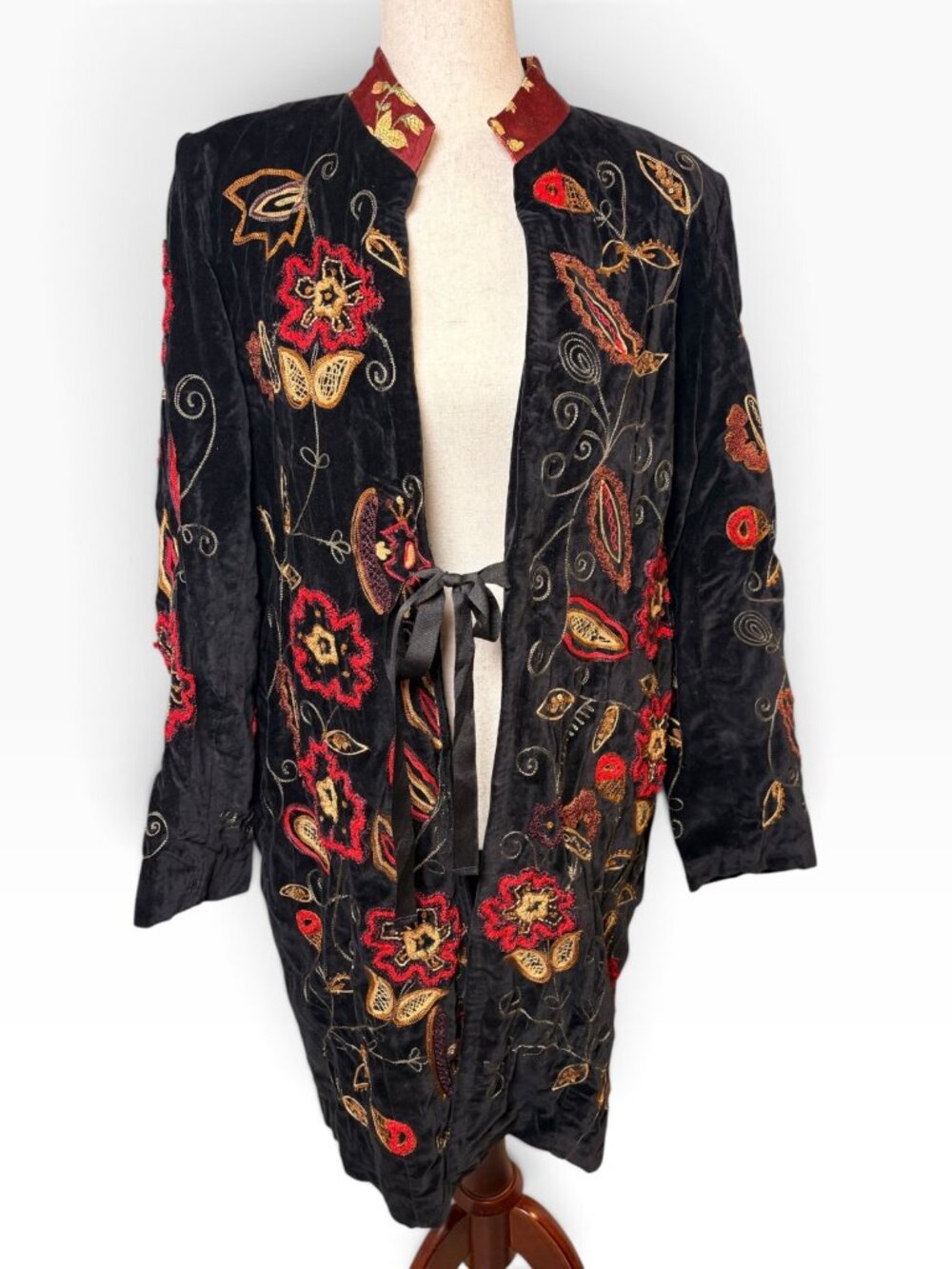 Vintage Indigo Moon Black Velvet Embroidered Whimsigoth Duster Size Medium
